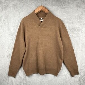 Schott Bros Sweater Mens L Brown Wool Blend V-Neck Waffle Knit Pullover Preppy